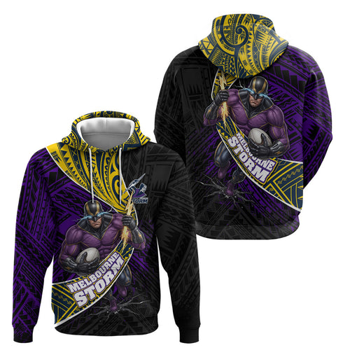 Melbourne Storm Rugby Hoodie Tribal Polynesian Power Art - Lightning Mascot