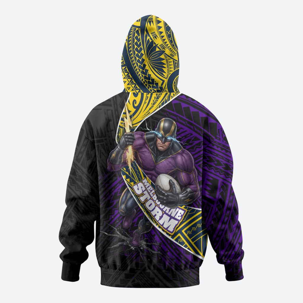 Melbourne Storm Rugby Hoodie Tribal Polynesian Power Art - Lightning Mascot