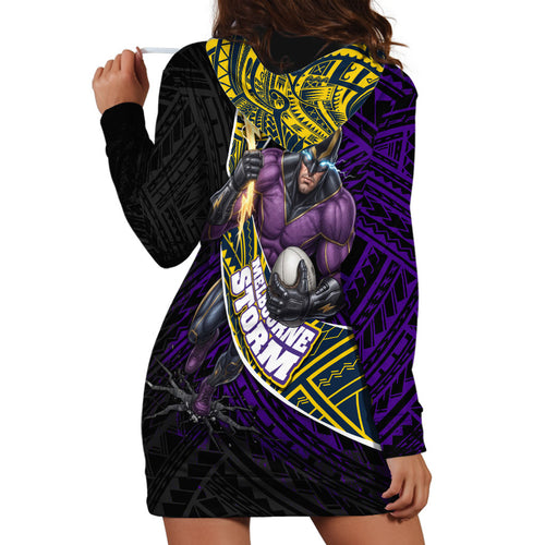 Melbourne Storm Rugby Hoodie Dress Tribal Polynesian Power Art - Lightning Mascot