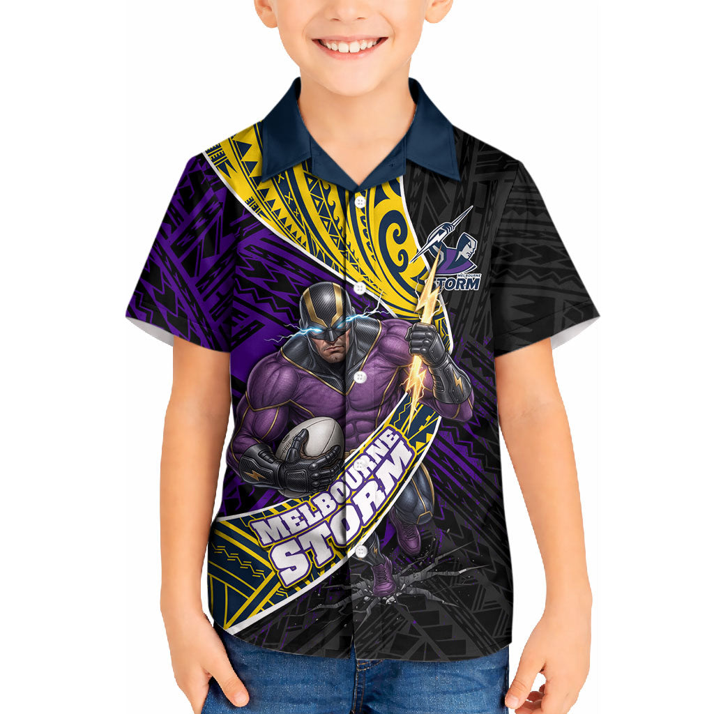 Melbourne Storm Rugby Kid Hawaiian Shirt Tribal Polynesian Power Art - Lightning Mascot