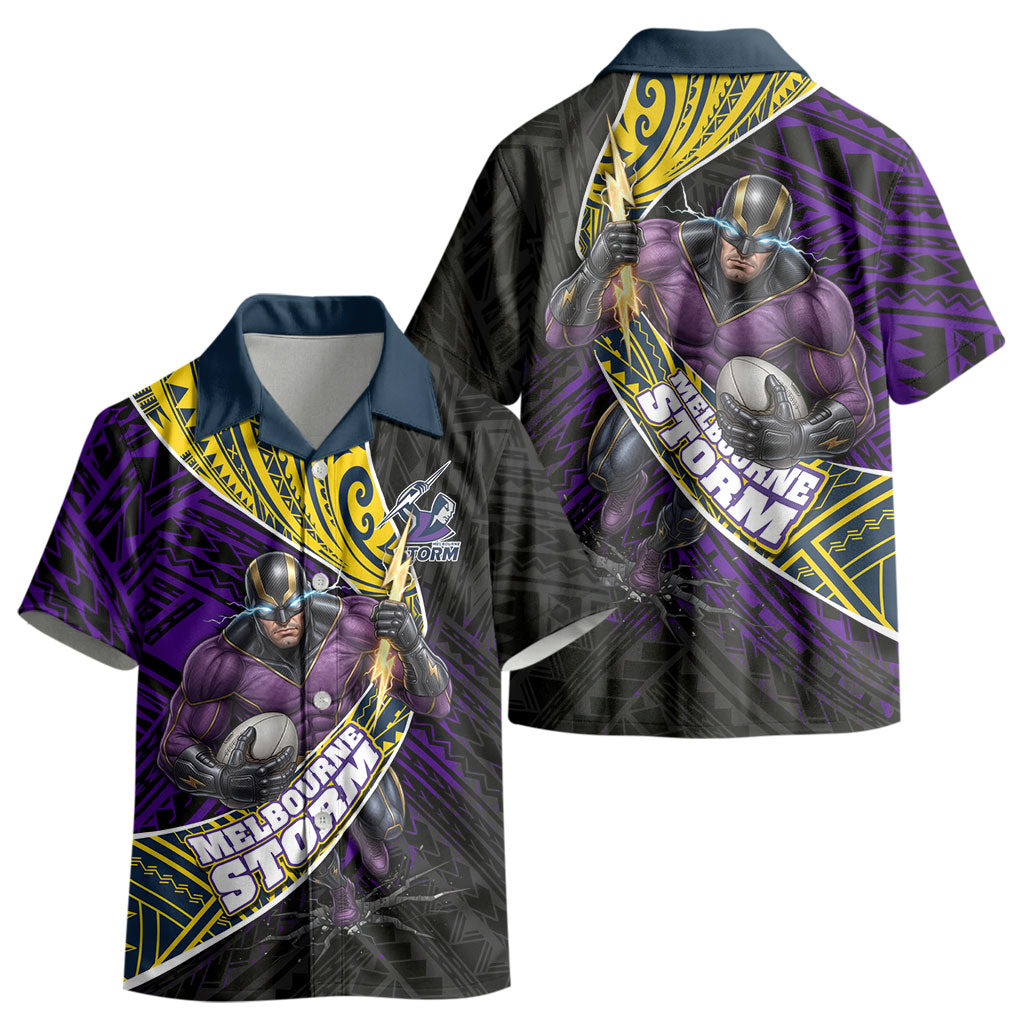 Melbourne Storm Rugby Kid Hawaiian Shirt Tribal Polynesian Power Art - Lightning Mascot
