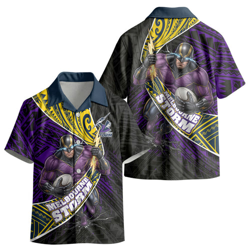 Melbourne Storm Rugby Kid Hawaiian Shirt Tribal Polynesian Power Art - Lightning Mascot