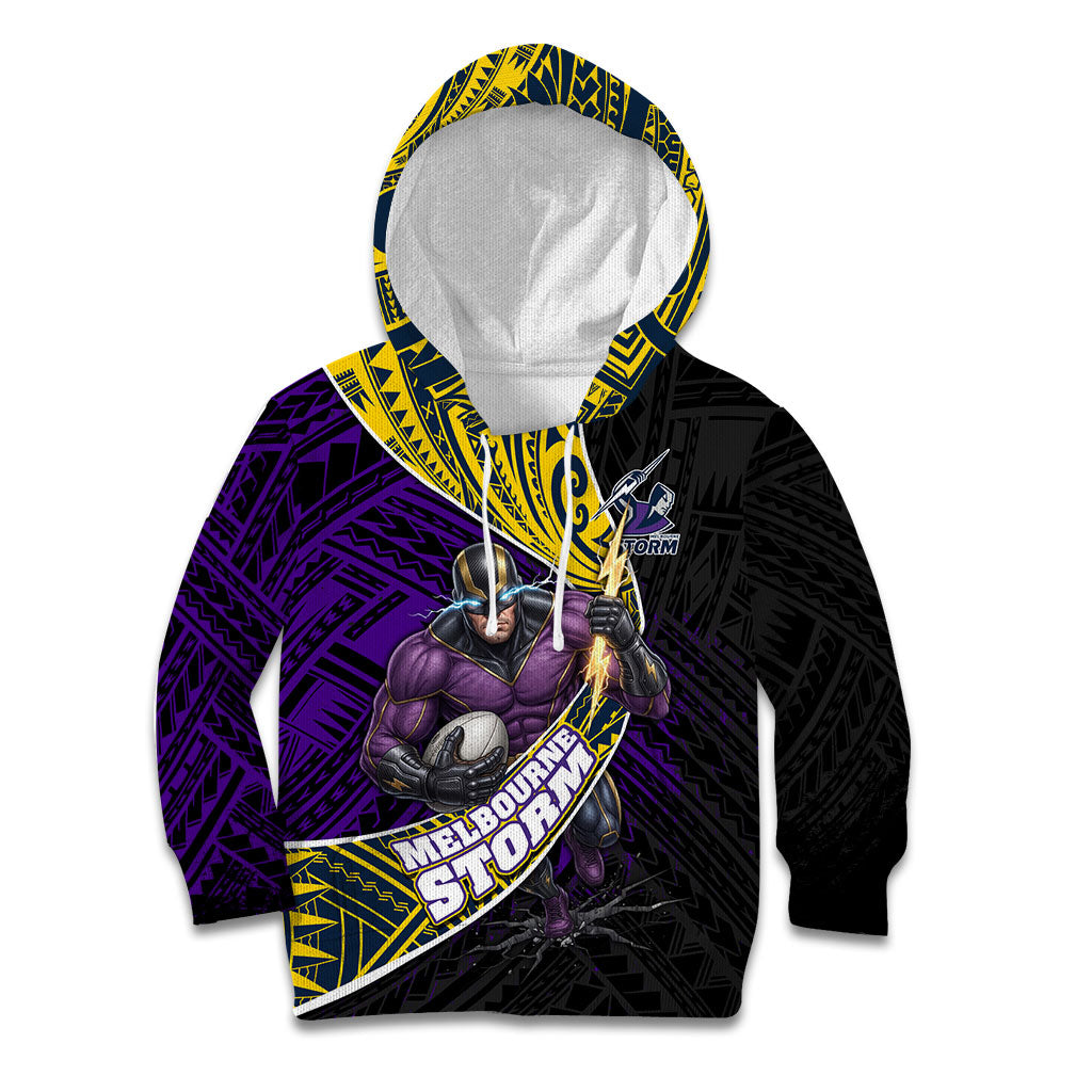 Melbourne Storm Rugby Kid Hoodie Tribal Polynesian Power Art - Lightning Mascot