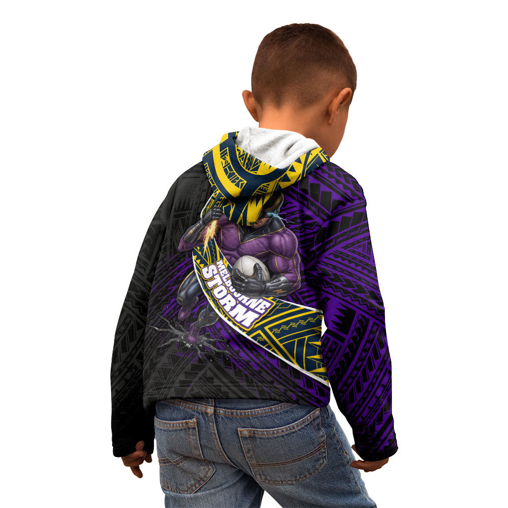 Melbourne Storm Rugby Kid Hoodie Tribal Polynesian Power Art - Lightning Mascot