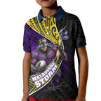 Melbourne Storm Rugby Kid Polo Shirt Tribal Polynesian Power Art - Lightning Mascot