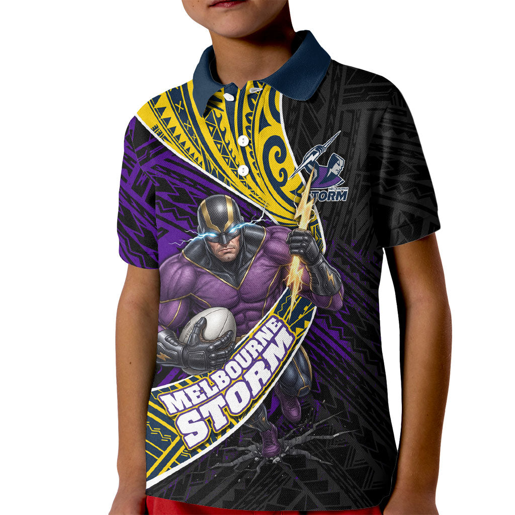 Melbourne Storm Rugby Kid Polo Shirt Tribal Polynesian Power Art - Lightning Mascot