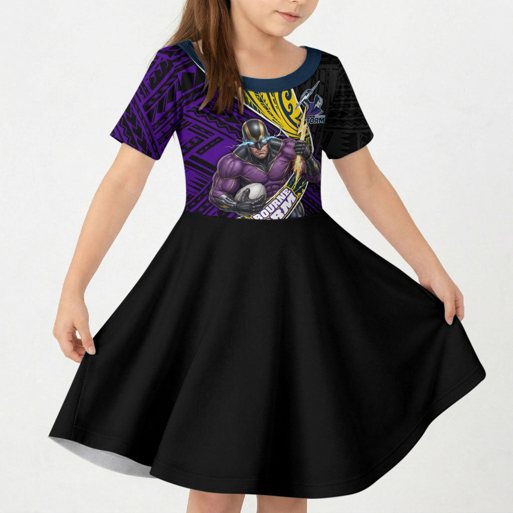 Melbourne Storm Rugby Kid Short Sleeve Dress Tribal Polynesian Power Art - Lightning Mascot