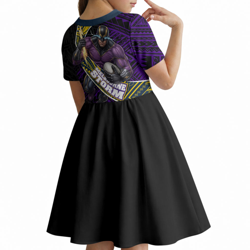Melbourne Storm Rugby Kid Short Sleeve Dress Tribal Polynesian Power Art - Lightning Mascot
