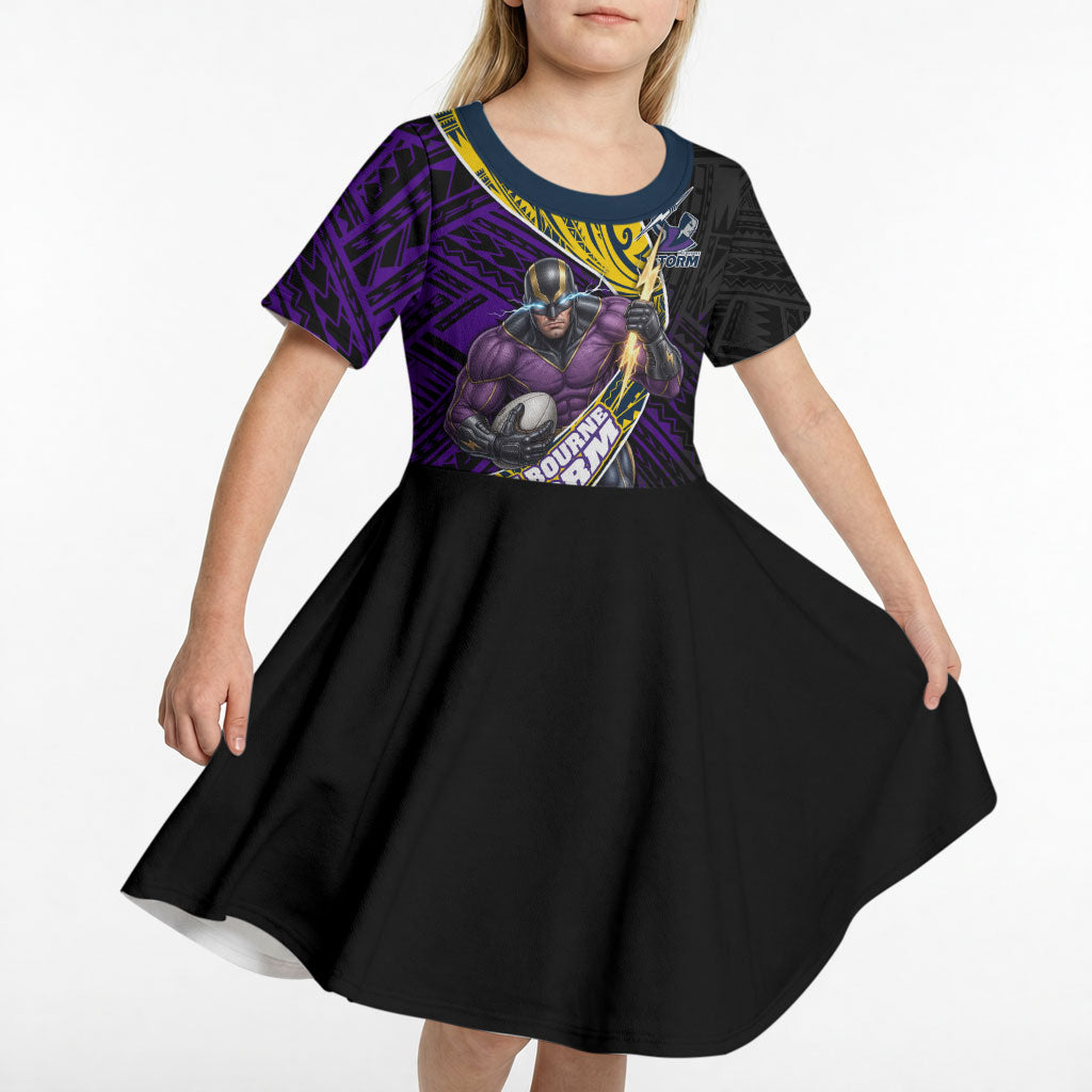 Melbourne Storm Rugby Kid Short Sleeve Dress Tribal Polynesian Power Art - Lightning Mascot