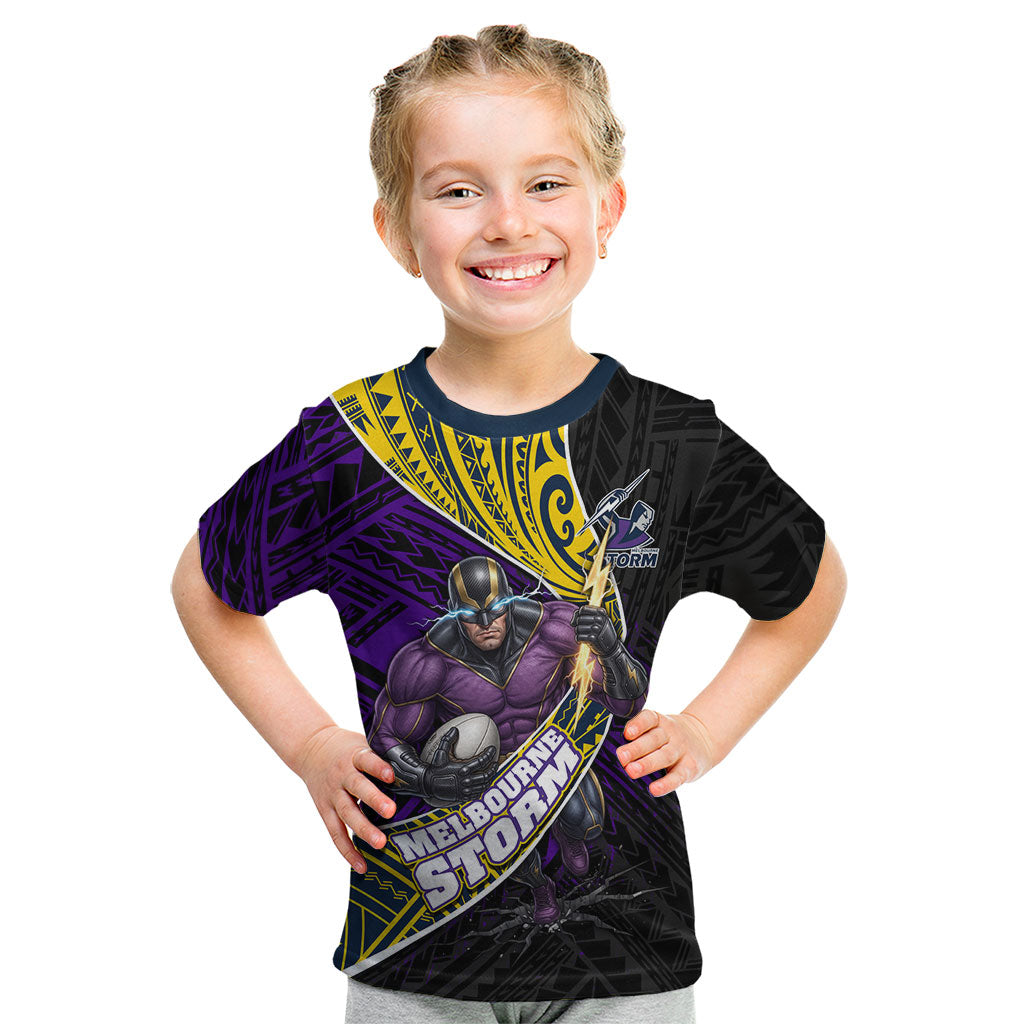 Melbourne Storm Rugby Kid T Shirt Tribal Polynesian Power Art - Lightning Mascot