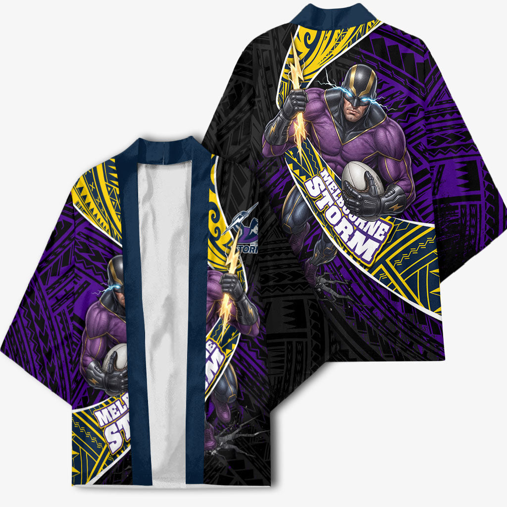 Melbourne Storm Rugby Kimono Tribal Polynesian Power Art - Lightning Mascot