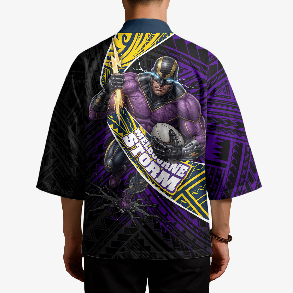 Melbourne Storm Rugby Kimono Tribal Polynesian Power Art - Lightning Mascot