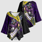 Melbourne Storm Rugby Kimono Sleeve Blouse Tribal Polynesian Power Art - Lightning Mascot