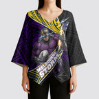 Melbourne Storm Rugby Kimono Sleeve Blouse Tribal Polynesian Power Art - Lightning Mascot