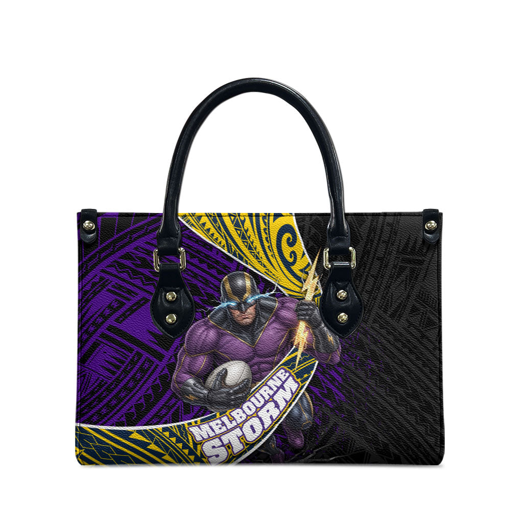Melbourne Storm Rugby Leather Bag Tribal Polynesian Power Art - Lightning Mascot