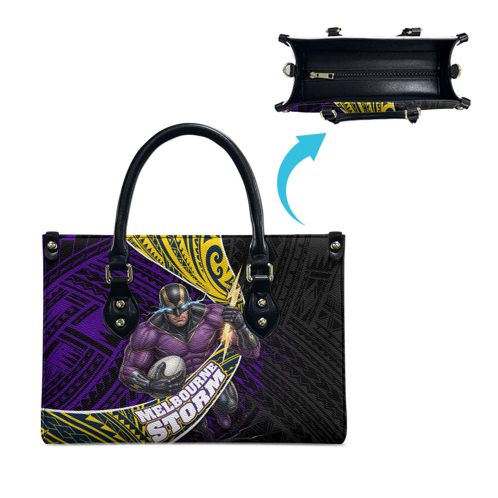 Melbourne Storm Rugby Leather Bag Tribal Polynesian Power Art - Lightning Mascot