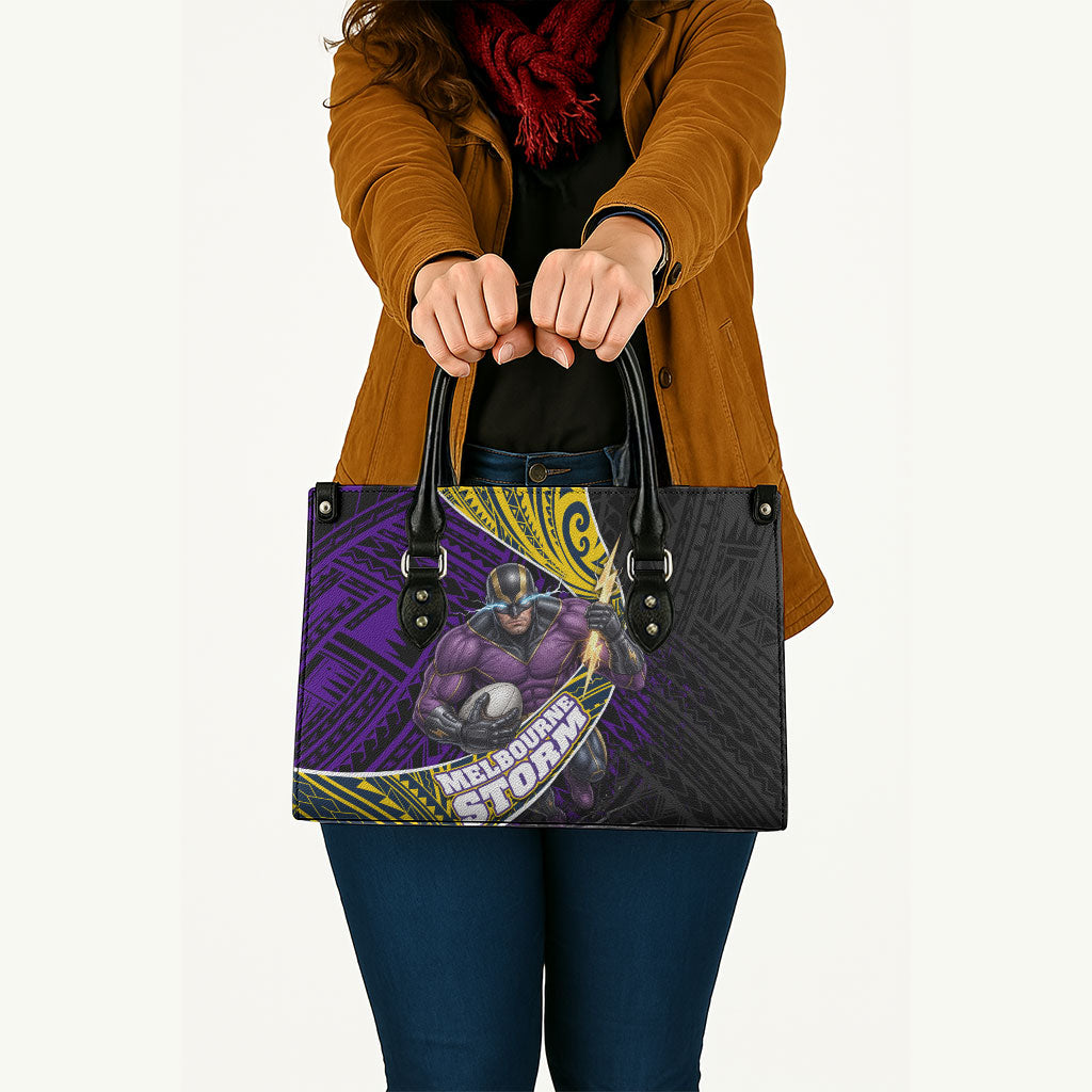Melbourne Storm Rugby Leather Bag Tribal Polynesian Power Art - Lightning Mascot