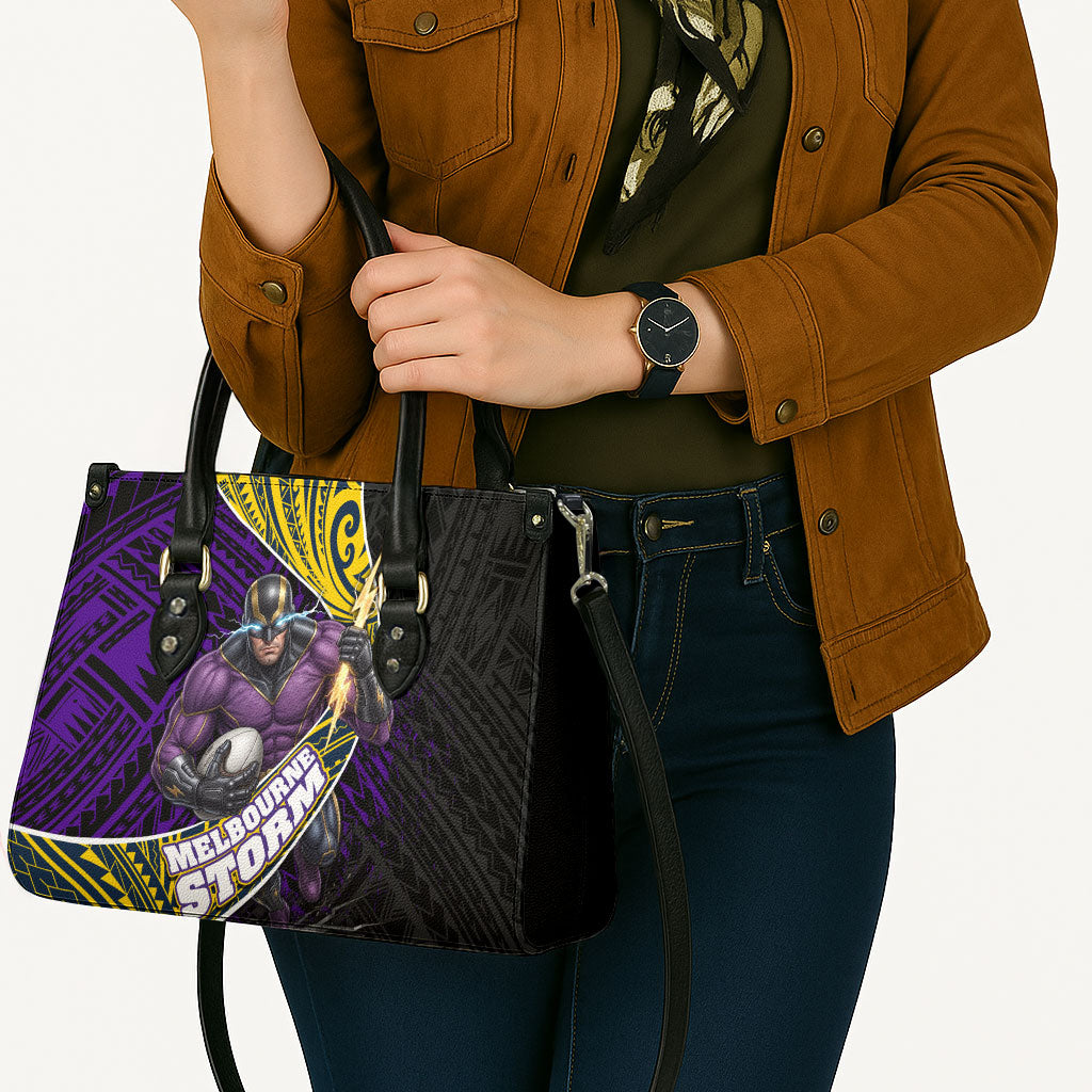 Melbourne Storm Rugby Leather Bag Tribal Polynesian Power Art - Lightning Mascot