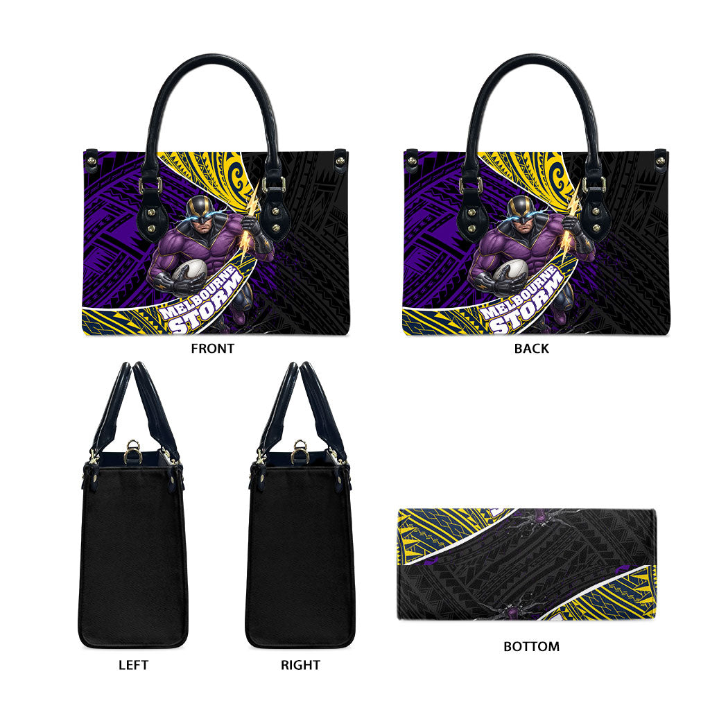 Melbourne Storm Rugby Leather Bag Tribal Polynesian Power Art - Lightning Mascot
