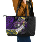 Melbourne Storm Rugby Leather Tote Bag Tribal Polynesian Power Art - Lightning Mascot