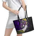 Melbourne Storm Rugby Leather Tote Bag Tribal Polynesian Power Art - Lightning Mascot