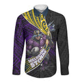 Melbourne Storm Rugby Long Sleeve Button Shirt Tribal Polynesian Power Art - Lightning Mascot