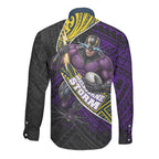 Melbourne Storm Rugby Long Sleeve Button Shirt Tribal Polynesian Power Art - Lightning Mascot