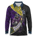Melbourne Storm Rugby Long Sleeve Polo Shirt Tribal Polynesian Power Art - Lightning Mascot