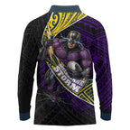 Melbourne Storm Rugby Long Sleeve Polo Shirt Tribal Polynesian Power Art - Lightning Mascot