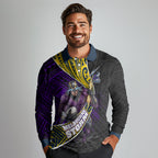Melbourne Storm Rugby Long Sleeve Polo Shirt Tribal Polynesian Power Art - Lightning Mascot