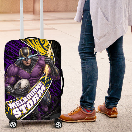 Melbourne Storm Rugby Luggage Cover Tribal Polynesian Power Art - Lightning Mascot
