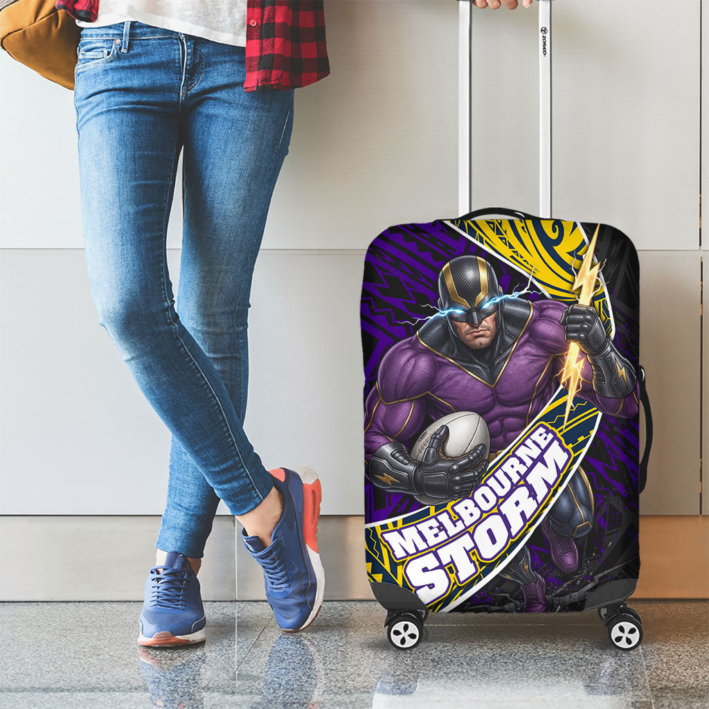 Melbourne Storm Rugby Luggage Cover Tribal Polynesian Power Art - Lightning Mascot