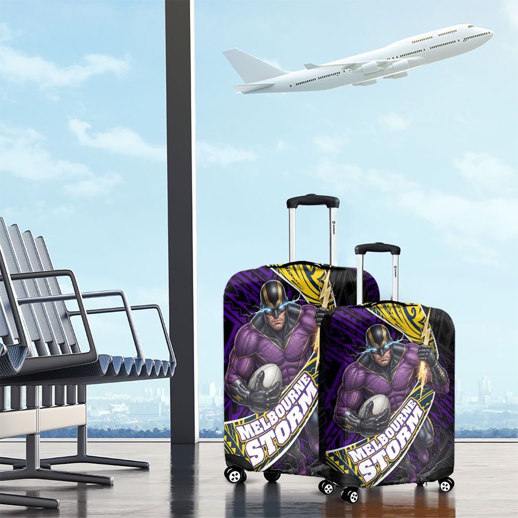 Melbourne Storm Rugby Luggage Cover Tribal Polynesian Power Art - Lightning Mascot
