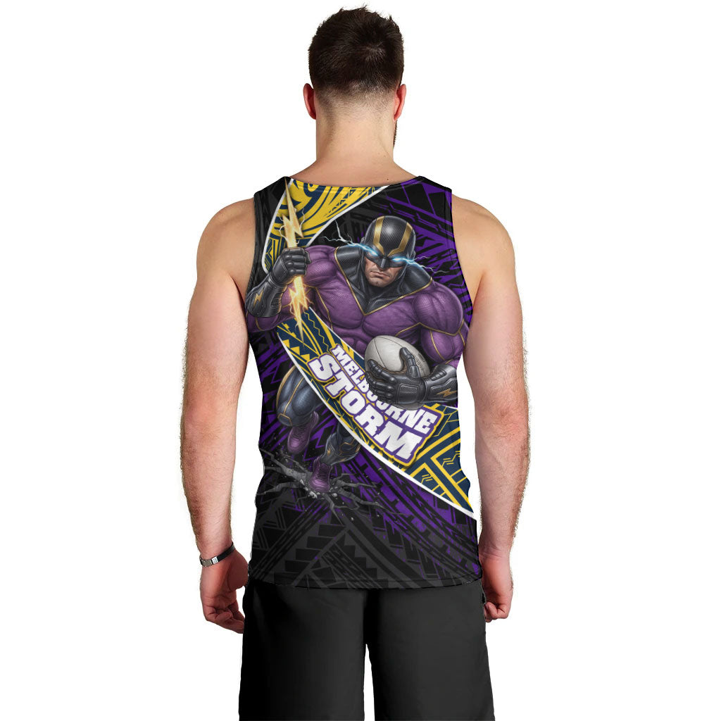 Melbourne Storm Rugby Men Tank Top Tribal Polynesian Power Art - Lightning Mascot
