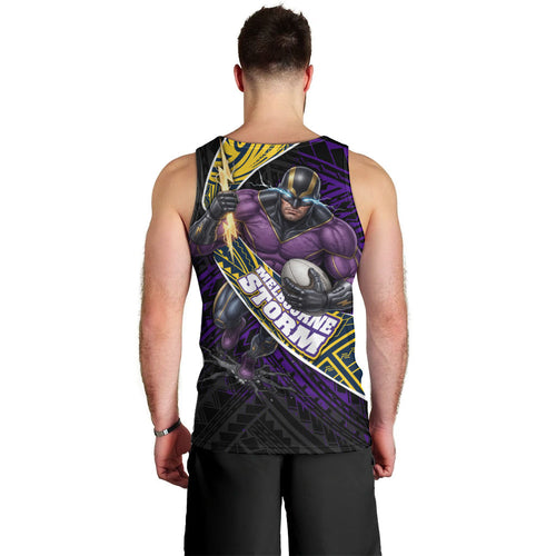Melbourne Storm Rugby Men Tank Top Tribal Polynesian Power Art - Lightning Mascot