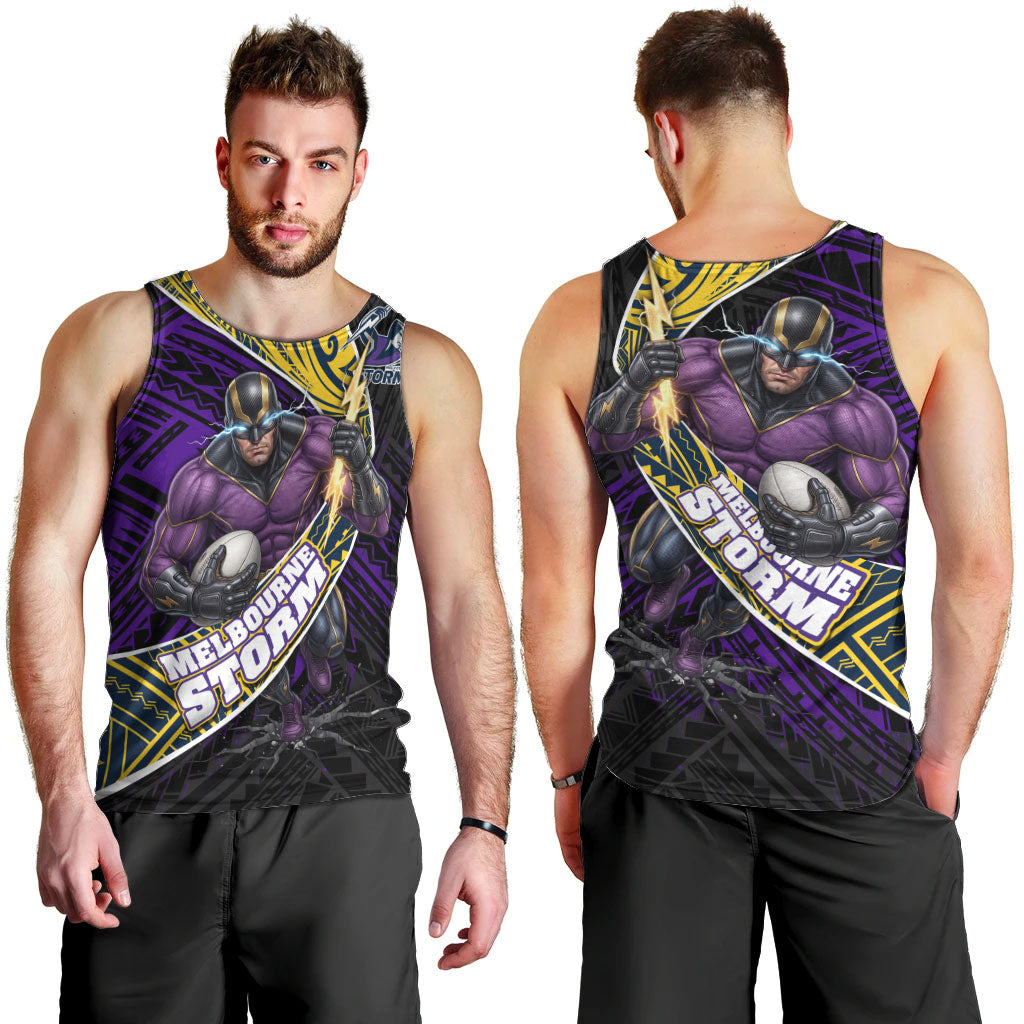 Melbourne Storm Rugby Men Tank Top Tribal Polynesian Power Art - Lightning Mascot