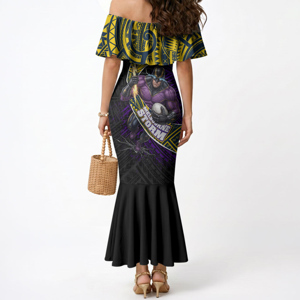 Melbourne Storm Rugby Mermaid Dress Tribal Polynesian Power Art - Lightning Mascot