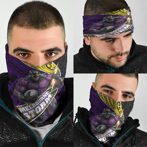 Melbourne Storm Rugby Neck Gaiter Tribal Polynesian Power Art - Lightning Mascot
