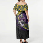 Melbourne Storm Rugby Off Shoulder Maxi Dress Tribal Polynesian Power Art - Lightning Mascot