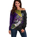 Melbourne Storm Rugby Off Shoulder Sweater Tribal Polynesian Power Art - Lightning Mascot
