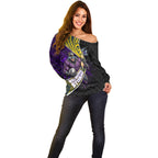 Melbourne Storm Rugby Off Shoulder Sweater Tribal Polynesian Power Art - Lightning Mascot
