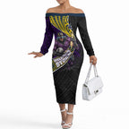 Melbourne Storm Rugby Off The Shoulder Long Sleeve Dress Tribal Polynesian Power Art - Lightning Mascot