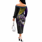 Melbourne Storm Rugby Off The Shoulder Long Sleeve Dress Tribal Polynesian Power Art - Lightning Mascot