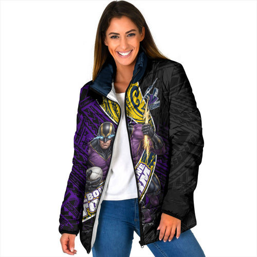 Melbourne Storm Rugby Padded Jacket Tribal Polynesian Power Art - Lightning Mascot