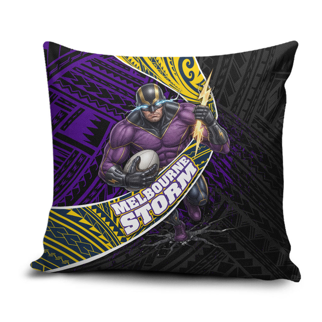 Melbourne Storm Rugby Pillow Cover Tribal Polynesian Power Art - Lightning Mascot