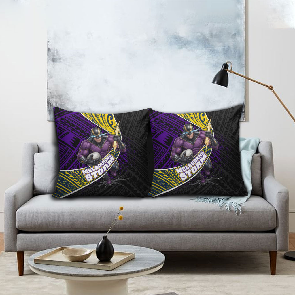 Melbourne Storm Rugby Pillow Cover Tribal Polynesian Power Art - Lightning Mascot