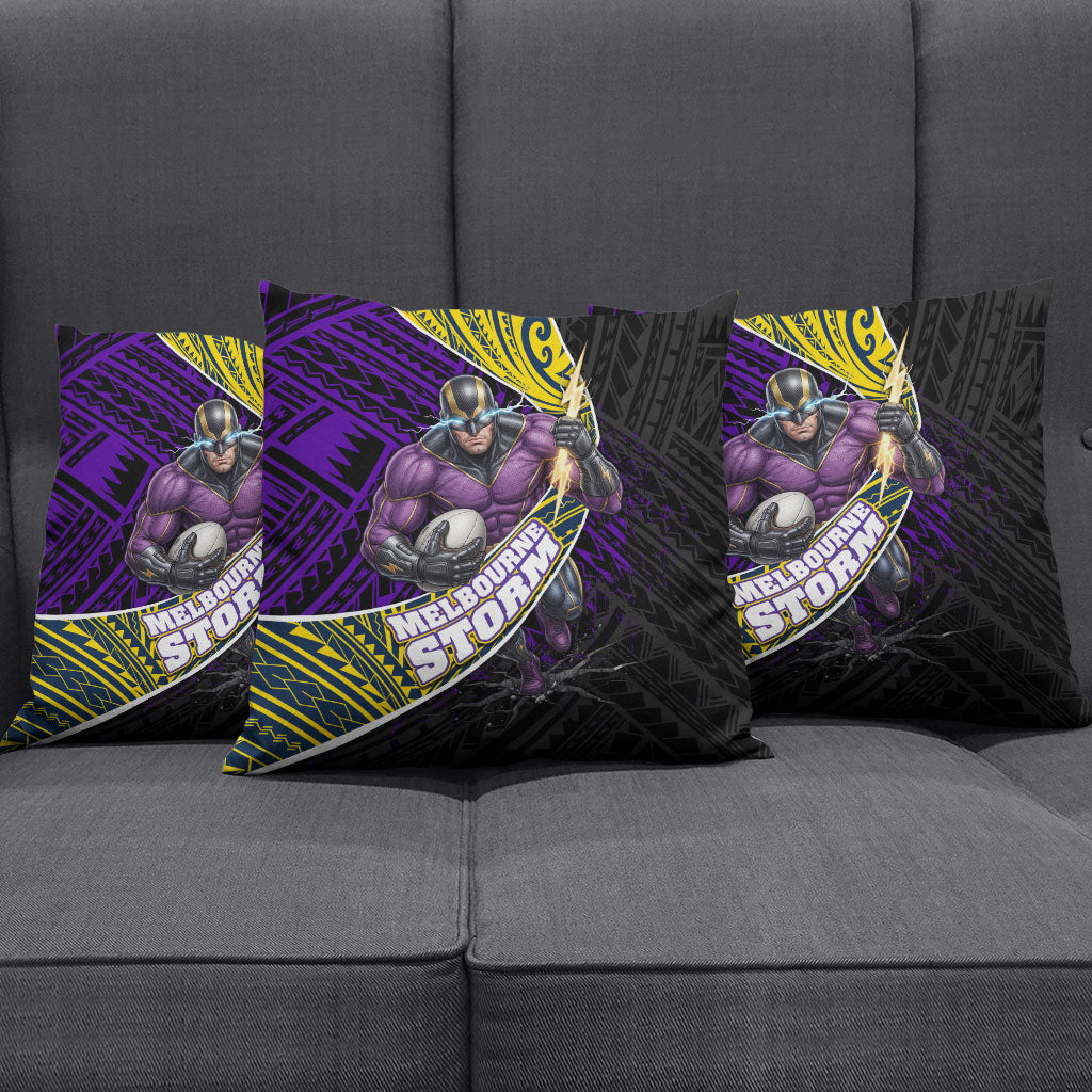 Melbourne Storm Rugby Pillow Cover Tribal Polynesian Power Art - Lightning Mascot