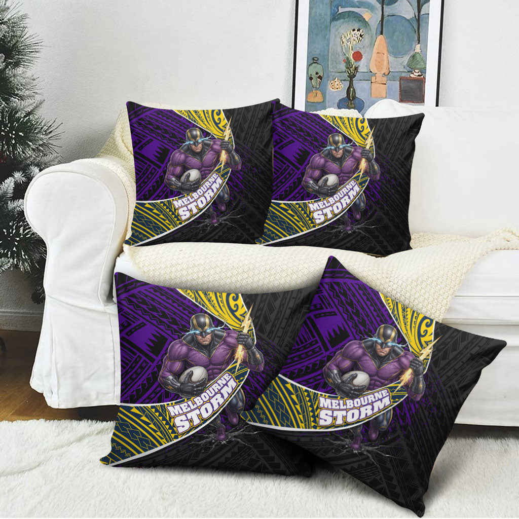 Melbourne Storm Rugby Pillow Cover Tribal Polynesian Power Art - Lightning Mascot