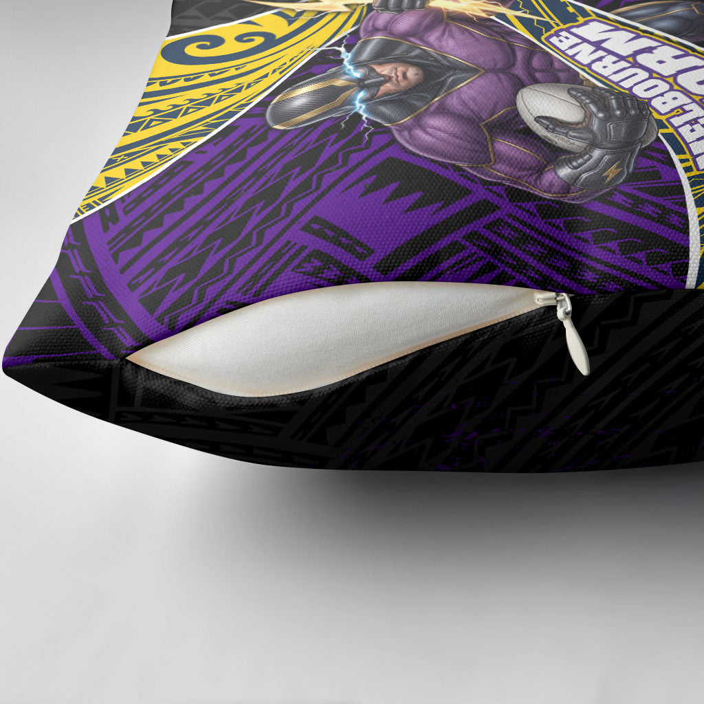 Melbourne Storm Rugby Pillow Cover Tribal Polynesian Power Art - Lightning Mascot