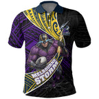 Melbourne Storm Rugby Polo Shirt Tribal Polynesian Power Art - Lightning Mascot